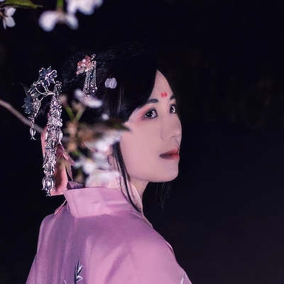 夜晚粉櫻帶燈女生頭像，唯美古風(fēng)真人頭像