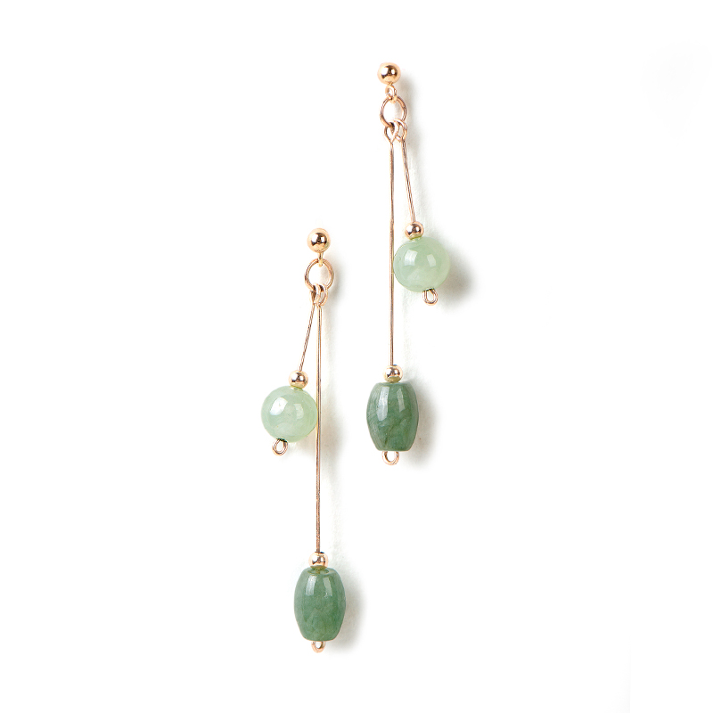 清新微雨耳環(huán)，天然冰種翡翠9K金珠耳釘首飾