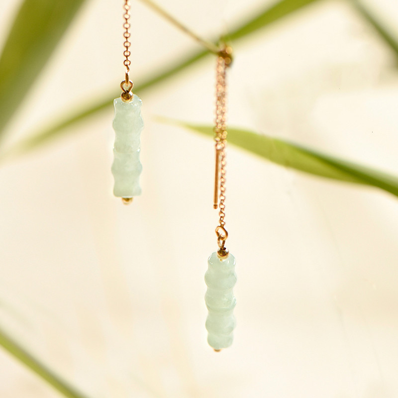 知竹系列耳環(huán)，天然竹節(jié)翡翠9K金耳針首飾