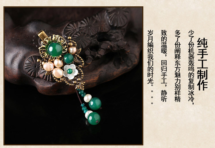 文藝復(fù)古花形朵發(fā)夾，氣質(zhì)典雅翠綠頭飾