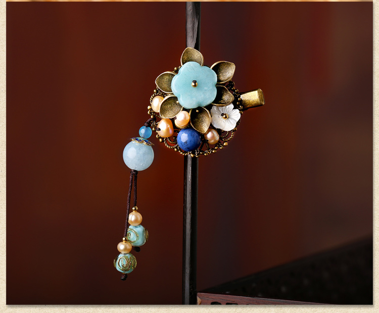 手工小花朵復(fù)古發(fā)夾，古典子墨蘭頭飾