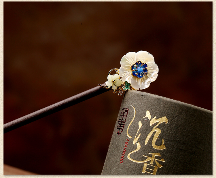 貝殼花朵復古宮廷步搖，月雪原發(fā)簪頭飾