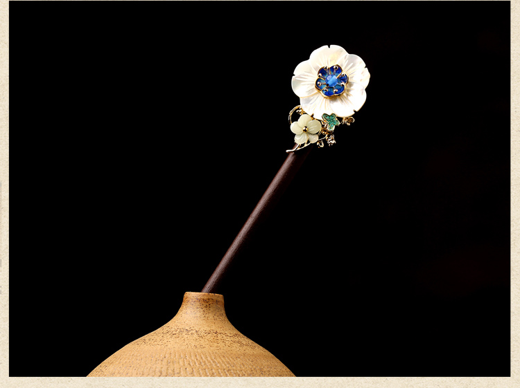 貝殼花朵復古宮廷步搖，月雪原發(fā)簪頭飾