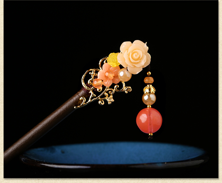 宮廷氣質(zhì)木簪子，氣質(zhì)花朵盤發(fā)簪子頭飾