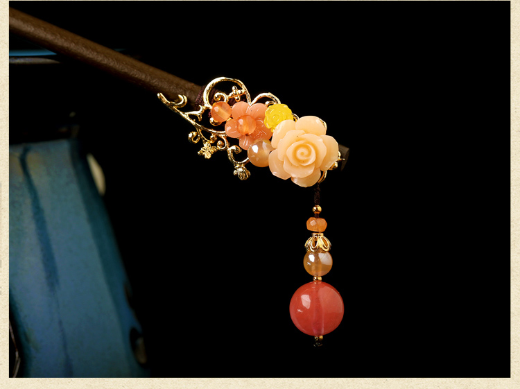 宮廷氣質(zhì)木簪子，氣質(zhì)花朵盤發(fā)簪子頭飾