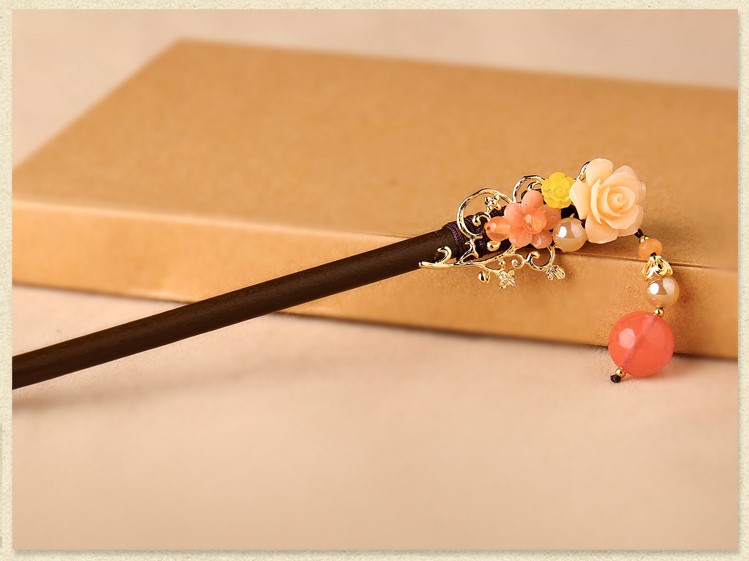 宮廷氣質(zhì)木簪子，氣質(zhì)花朵盤發(fā)簪子頭飾