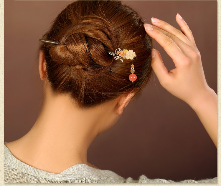 宮廷氣質(zhì)木簪子，氣質(zhì)花朵盤發(fā)簪子頭飾