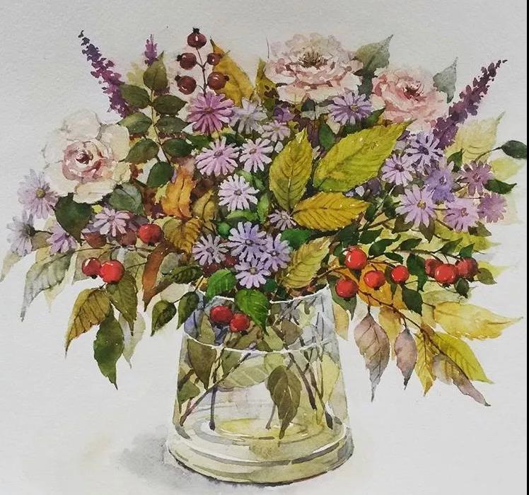 花團錦簇時尚水彩插畫，唯美花卉插畫圖片