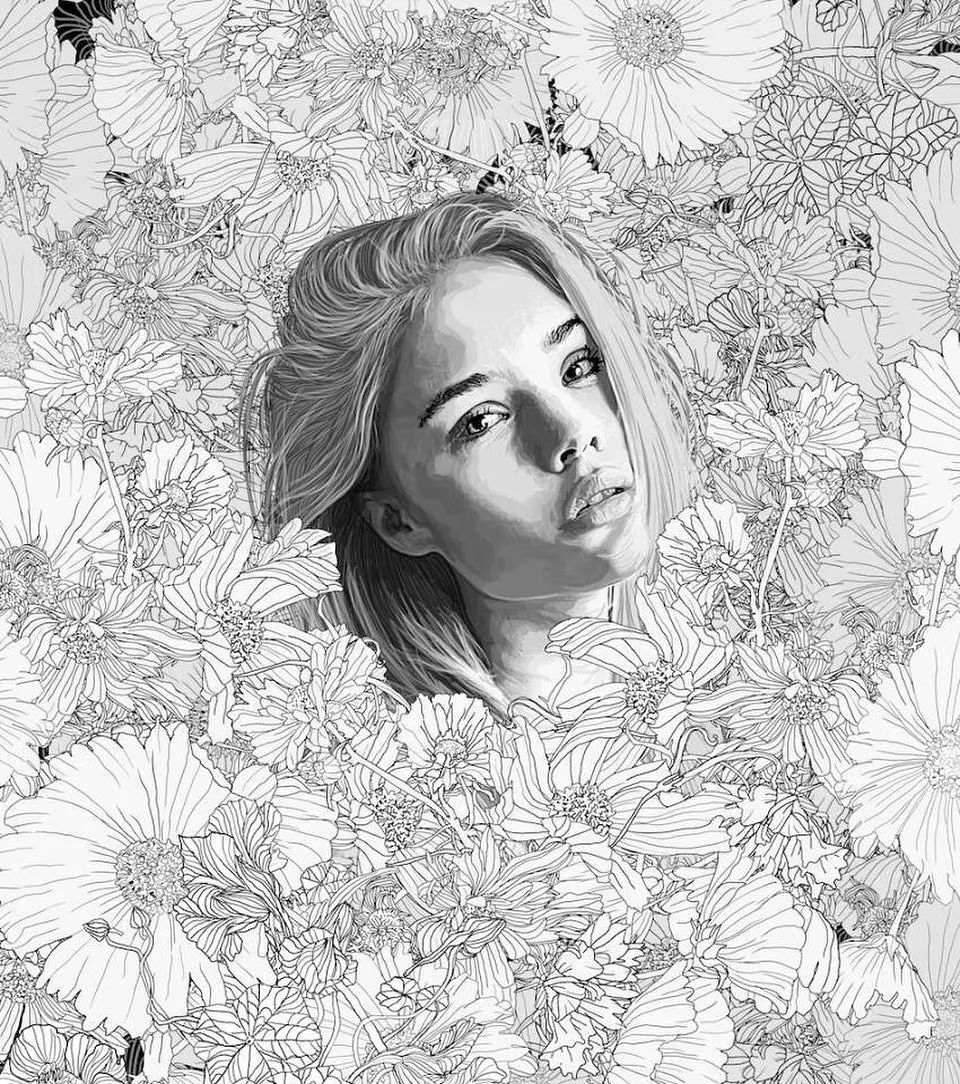 美人與花插畫：用線條淋漓盡致展現(xiàn)女性魅力！