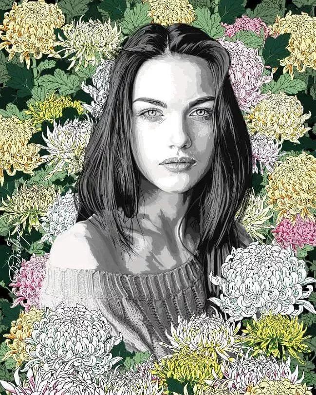 美人與花插畫：用線條淋漓盡致展現(xiàn)女性魅力！