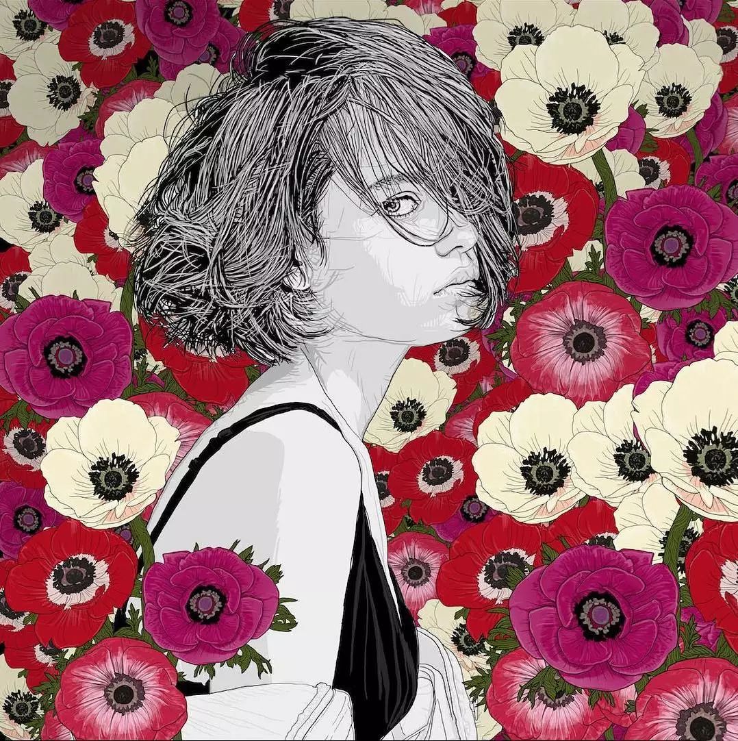 美人與花插畫：用線條淋漓盡致展現(xiàn)女性魅力！