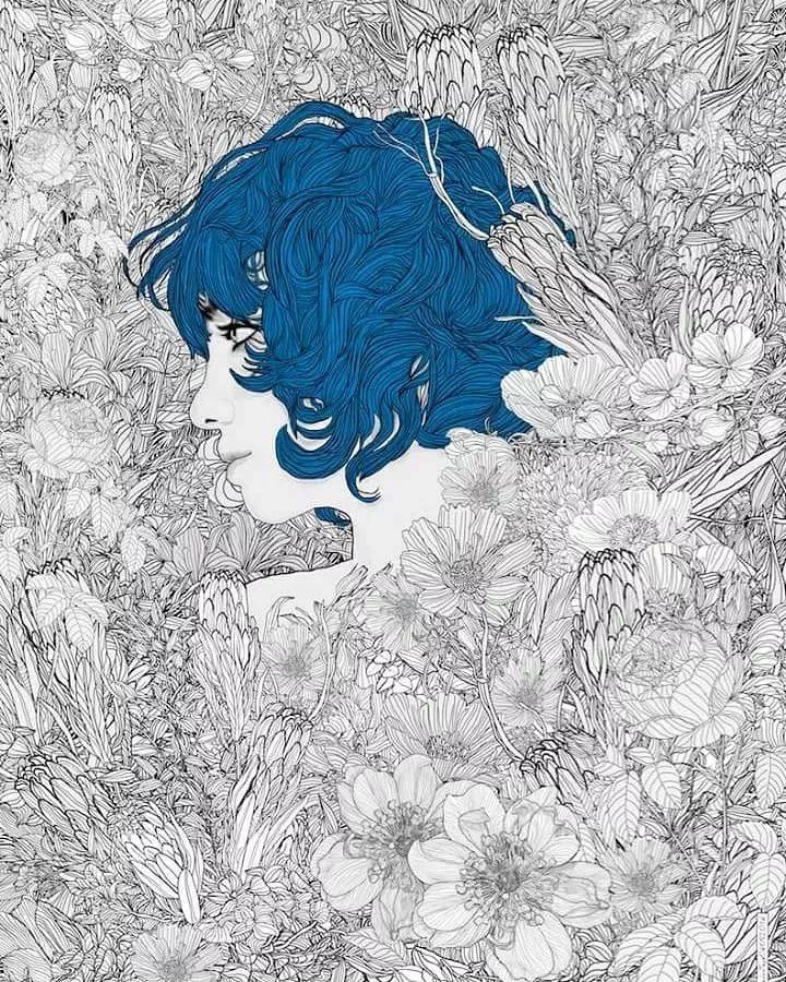 美人與花插畫：用線條淋漓盡致展現(xiàn)女性魅力！