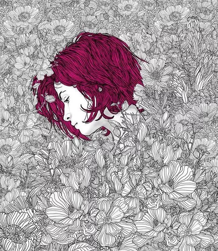 美人與花插畫：用線條淋漓盡致展現(xiàn)女性魅力！