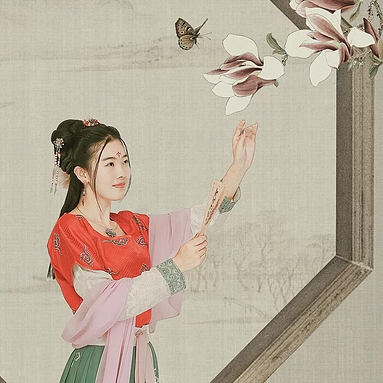 古典牡丹帶傘團(tuán)扇女生頭像，唯美古風(fēng)真人頭像