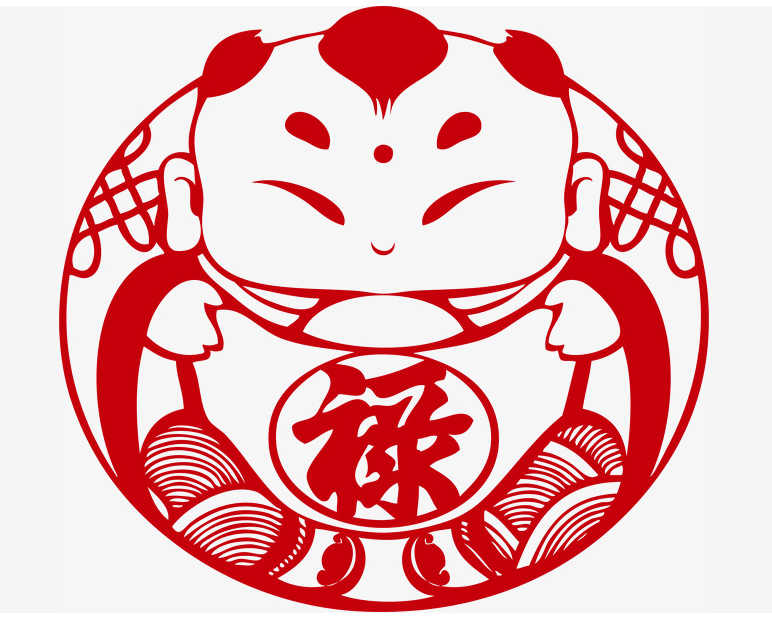 六款吉祥福娃剪紙圖案：吉祥如意萬事順