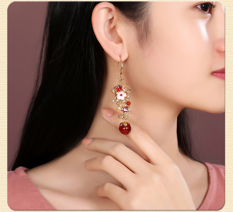 復(fù)古風(fēng)耳墜耳環(huán)，氣質(zhì)紅色耳環(huán)首飾