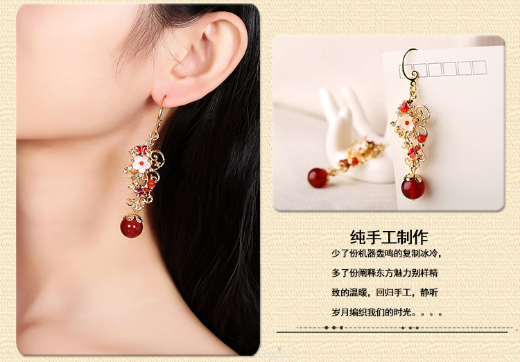 復(fù)古風(fēng)耳墜耳環(huán)，氣質(zhì)紅色耳環(huán)首飾