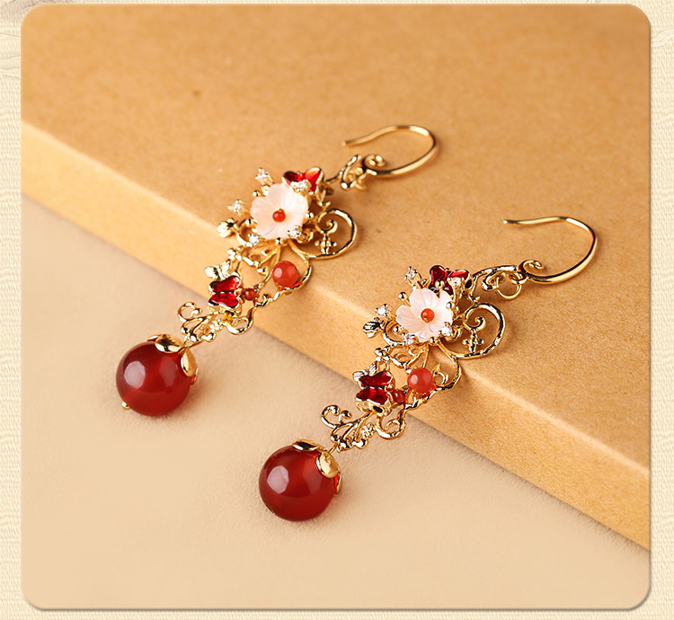 復(fù)古風(fēng)耳墜耳環(huán)，氣質(zhì)紅色耳環(huán)首飾