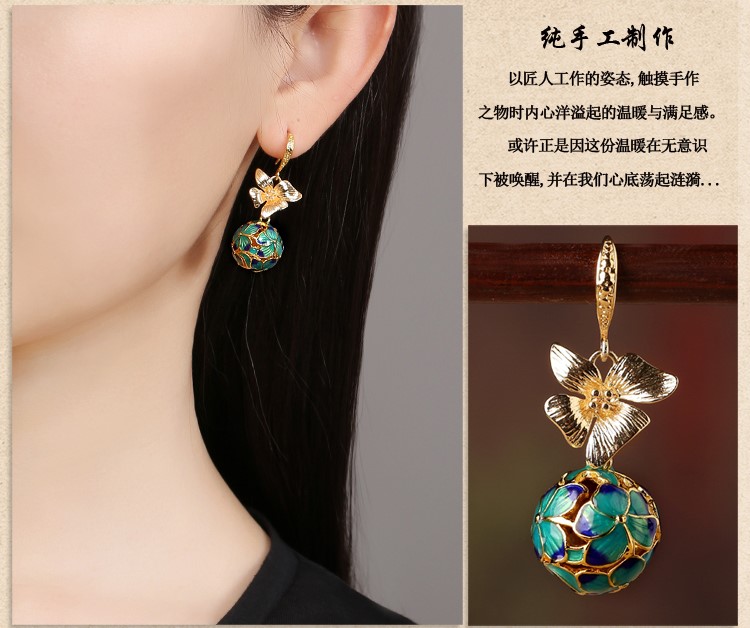 民族古風(fēng)景泰藍(lán)耳環(huán)，超仙花朵耳環(huán)首飾