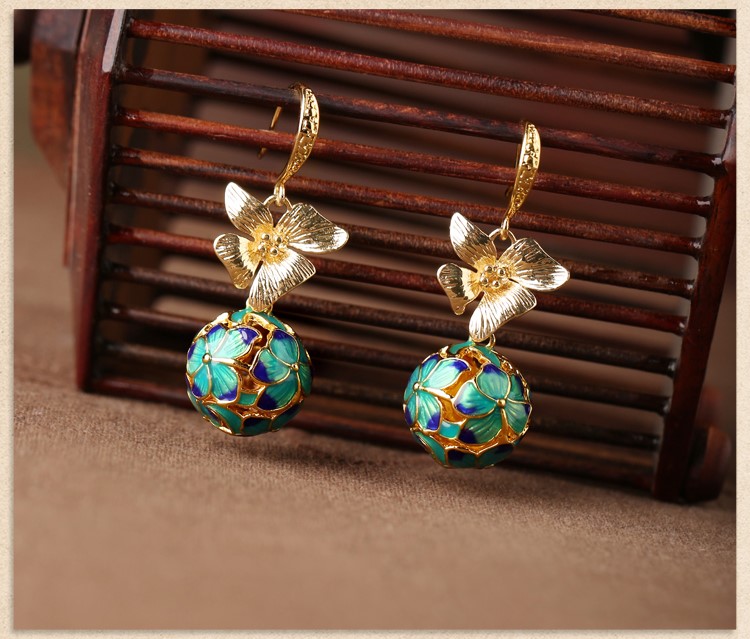 民族古風(fēng)景泰藍(lán)耳環(huán)，超仙花朵耳環(huán)首飾