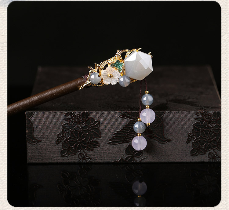 水晶復古風發(fā)簪，古代步搖發(fā)簪頭飾