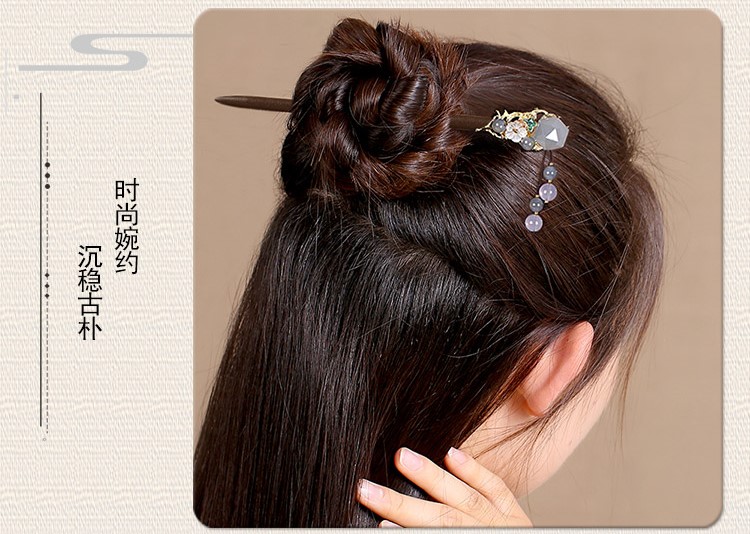 水晶復古風發(fā)簪，古代步搖發(fā)簪頭飾