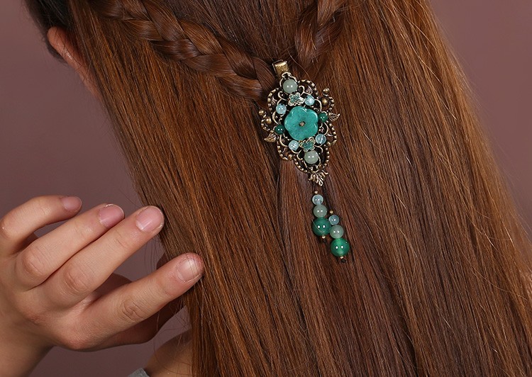 復(fù)古風(fēng)流蘇小發(fā)夾，古典碧綠發(fā)夾頭飾