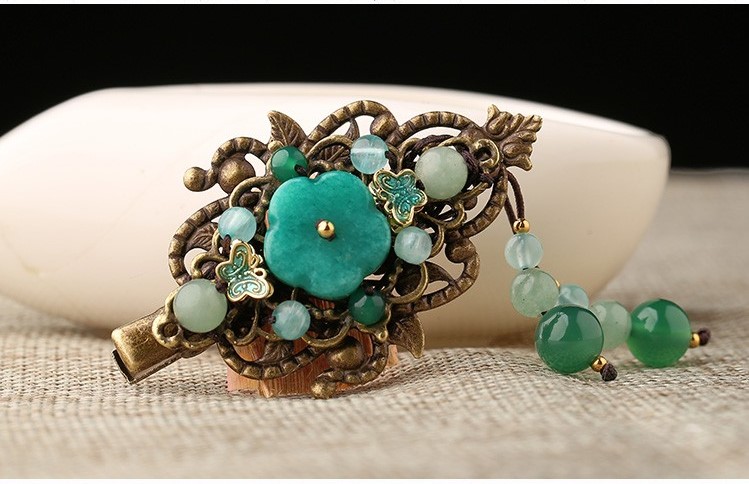 復(fù)古風(fēng)流蘇小發(fā)夾，古典碧綠發(fā)夾頭飾