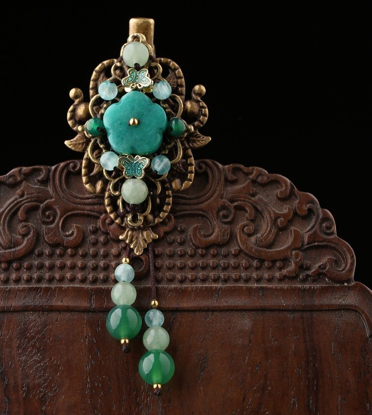 復(fù)古風(fēng)流蘇小發(fā)夾，古典碧綠發(fā)夾頭飾