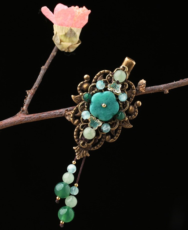 復(fù)古風(fēng)流蘇小發(fā)夾，古典碧綠發(fā)夾頭飾