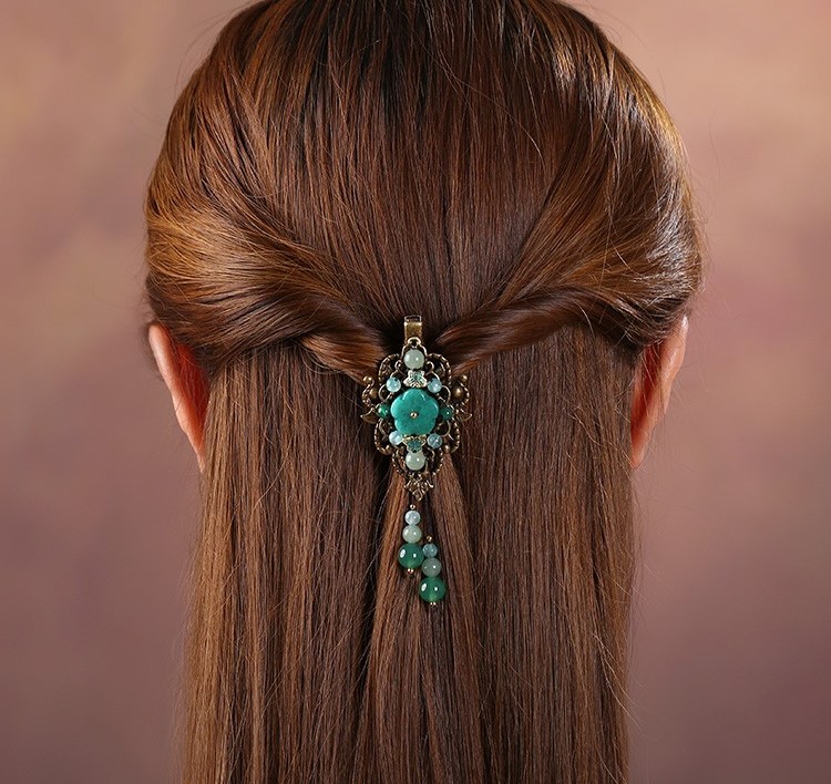 復(fù)古風(fēng)流蘇小發(fā)夾，古典碧綠發(fā)夾頭飾
