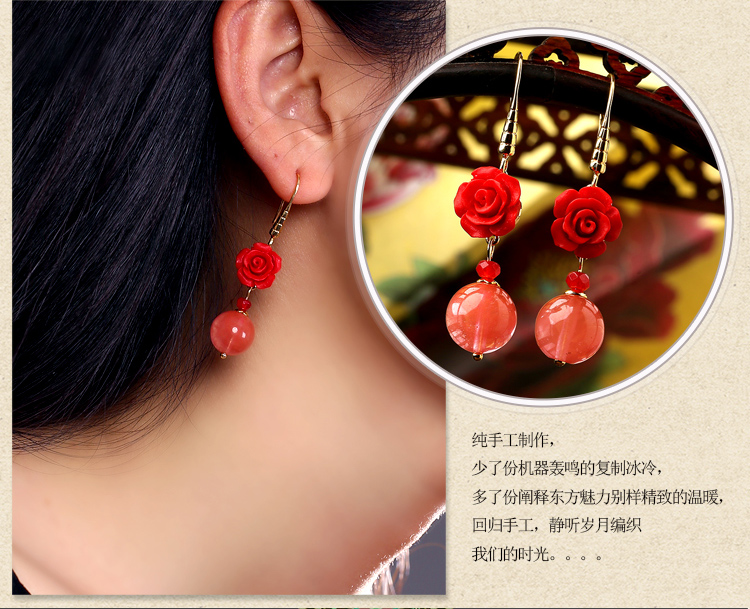 鮮紅玫瑰花耳環(huán)，精致古風(fēng)氣質(zhì)甜美耳環(huán)首飾