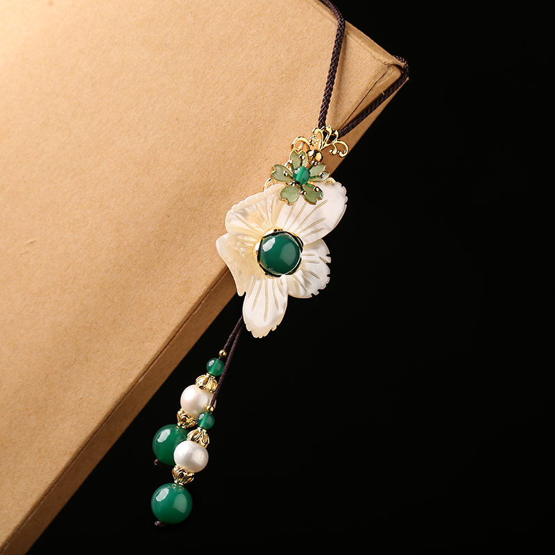 珍珠流蘇花朵鎖骨鏈，小清新項鏈首飾