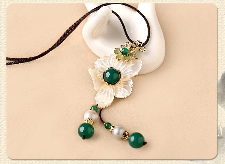 珍珠流蘇花朵鎖骨鏈，小清新項鏈首飾