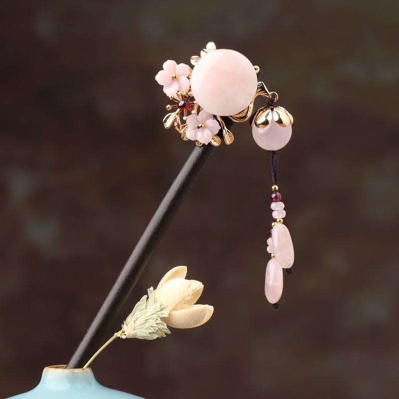 櫻戀粉雪發(fā)簪，氣質(zhì)小清新粉水晶簪子頭飾