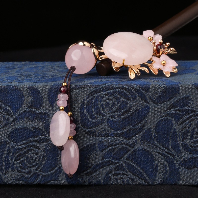 櫻戀粉雪發(fā)簪，氣質(zhì)小清新粉水晶簪子頭飾