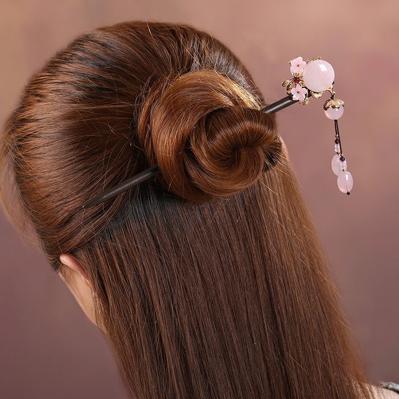櫻戀粉雪發(fā)簪，氣質(zhì)小清新粉水晶簪子頭飾