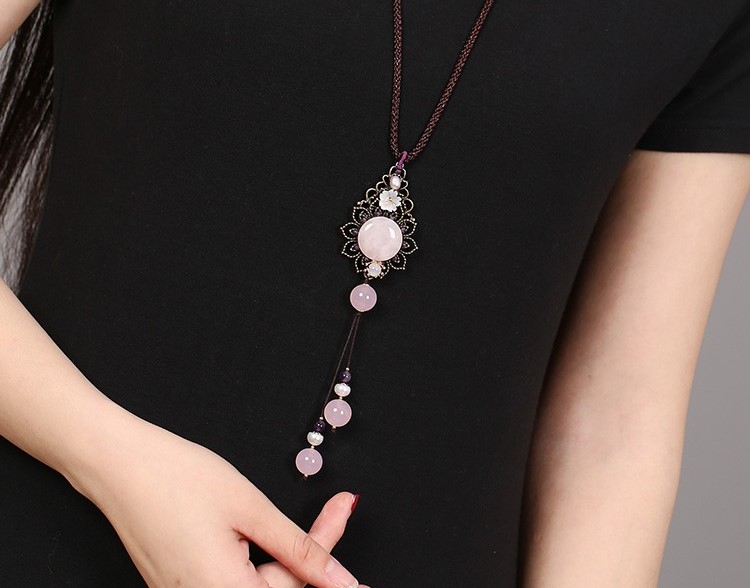 粉妝玉砌項鏈，水晶吊墜復(fù)古風(fēng)毛衣鏈首飾