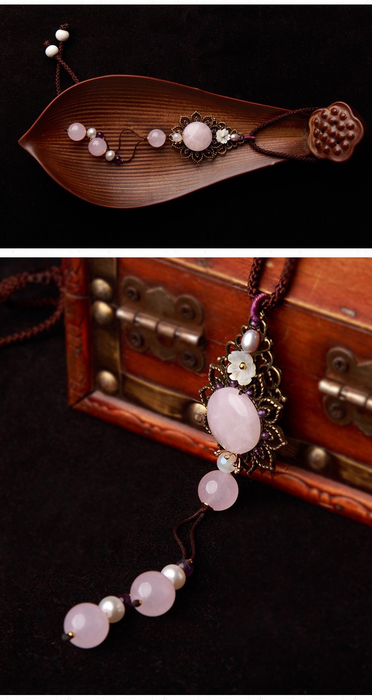 粉妝玉砌項鏈，水晶吊墜復(fù)古風(fēng)毛衣鏈首飾