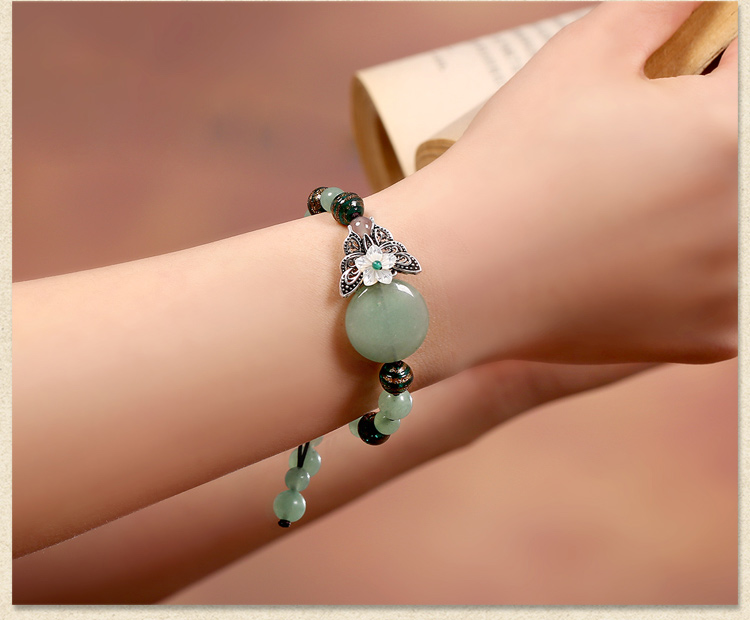 綠色森系手鏈，簡約個性蝴蝶手串飾品