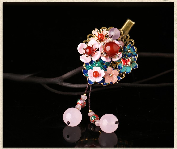 繁花漫天發(fā)夾:清新粉色古風發(fā)夾頭飾