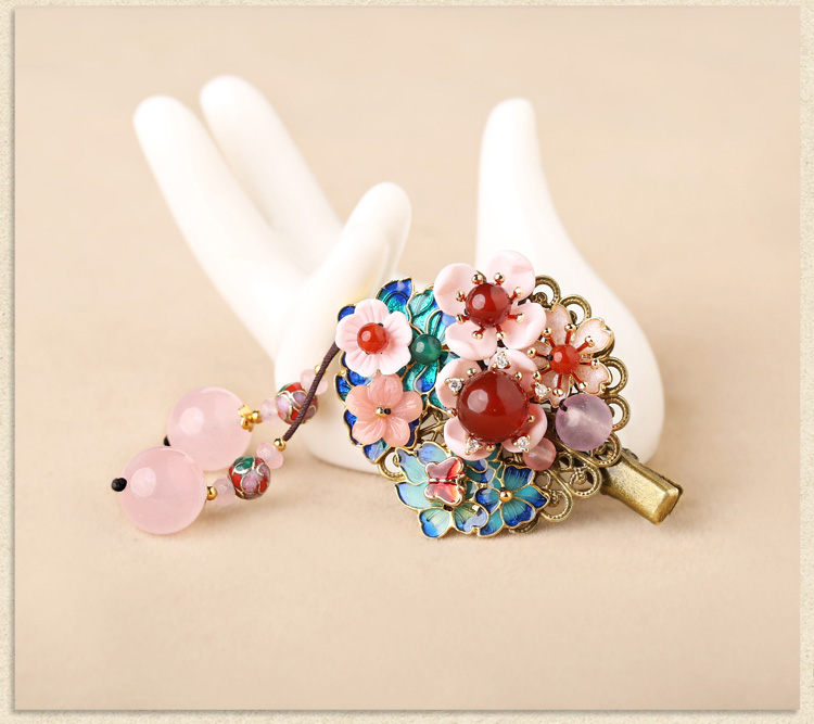 繁花漫天發(fā)夾:清新粉色古風發(fā)夾頭飾