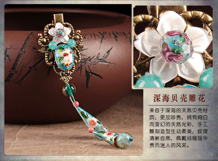 清悠靜雅幻香仙發(fā)夾，古典景泰藍(lán)發(fā)飾頭飾