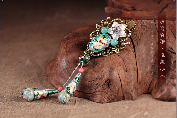 清悠靜雅幻香仙發(fā)夾，古典景泰藍(lán)發(fā)飾頭飾