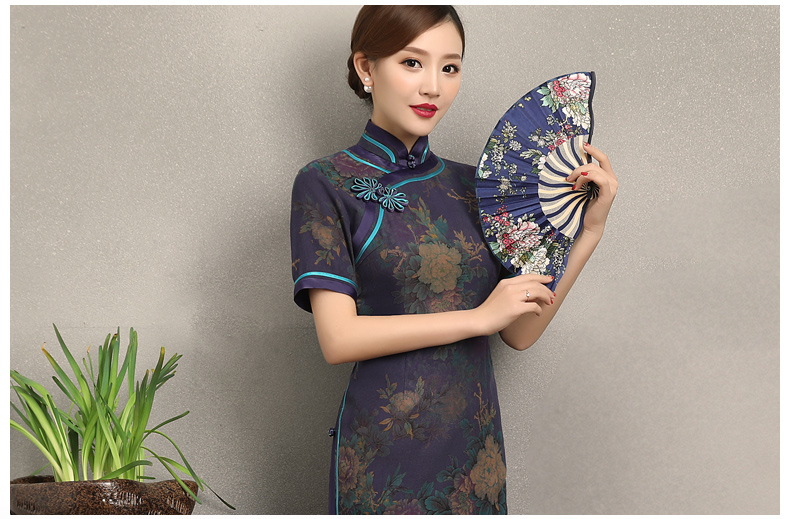 紫韻真絲香云紗旗袍，復(fù)古改良短袖旗袍裙