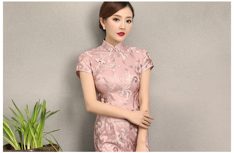 粉蕓蕾絲繡花旗袍，清新淡雅時尚旗袍裙