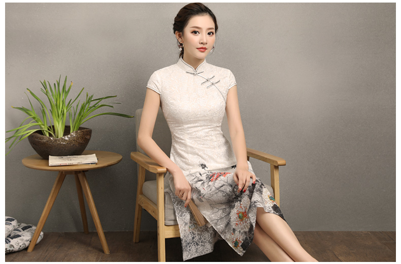 淡雅花容旗袍，復(fù)古時尚旗袍裙