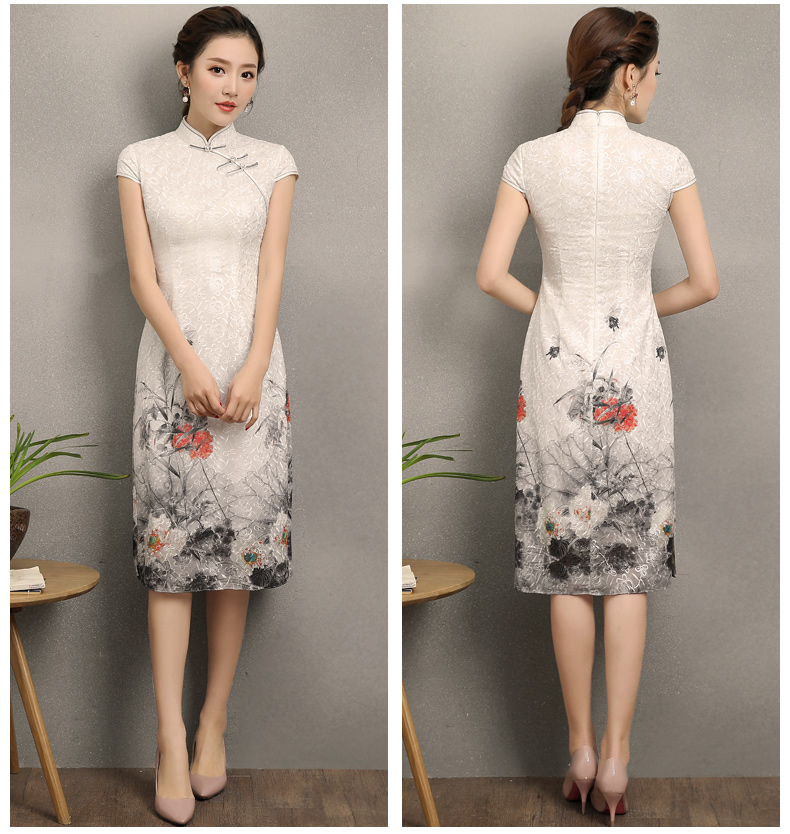 淡雅花容旗袍，復(fù)古時尚旗袍裙
