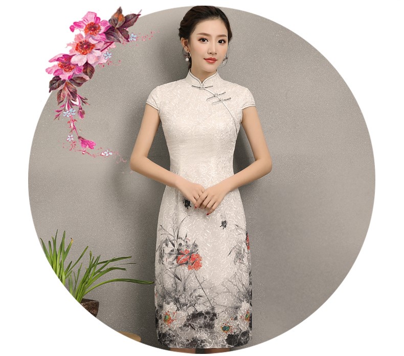 淡雅花容旗袍，復(fù)古時尚旗袍裙