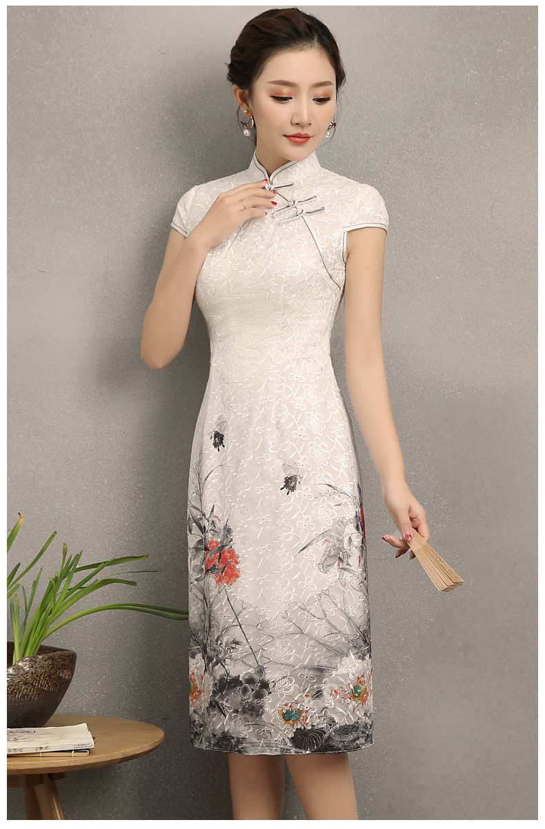淡雅花容旗袍，復(fù)古時尚旗袍裙